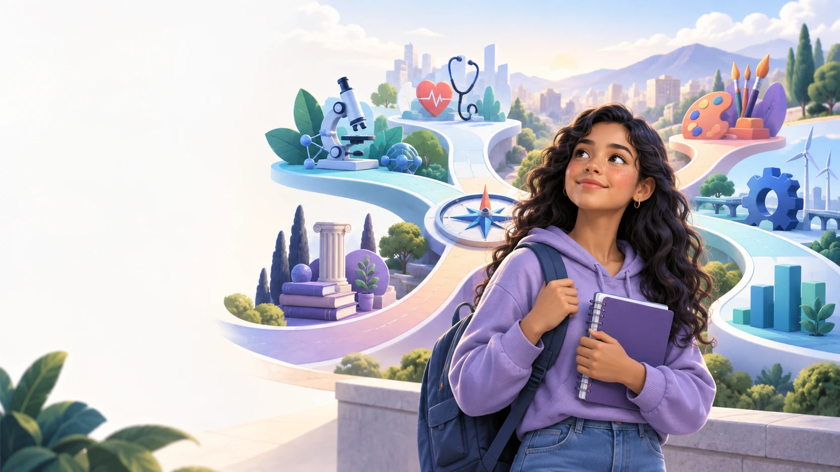 Joven explorando diferentes rutas profesionales